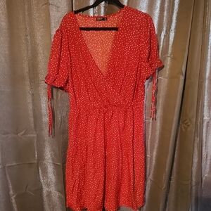 SHEIN Red and White Polka Dot Midi Dress